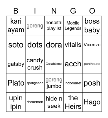 punya ian ganteng Bingo Card