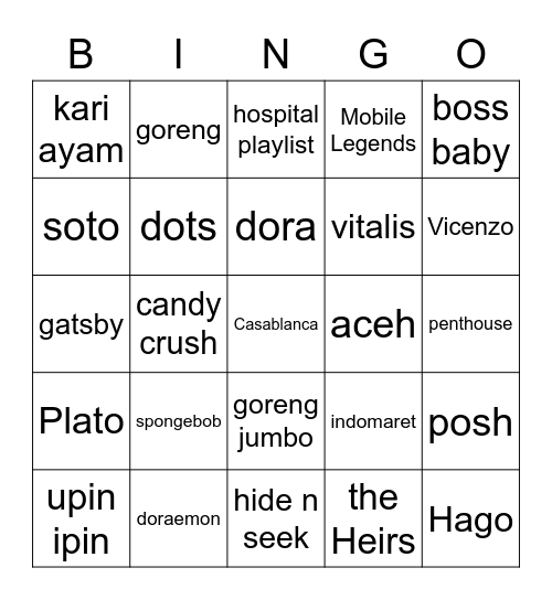 punya ian ganteng Bingo Card