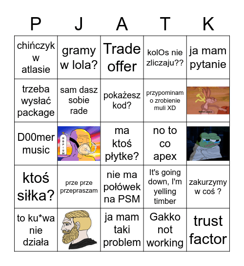 Bingo Pjatkowe Bingo Card