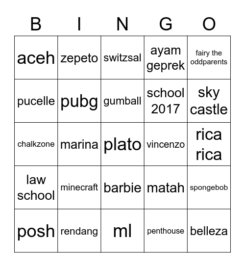 Untitled Bingo Card