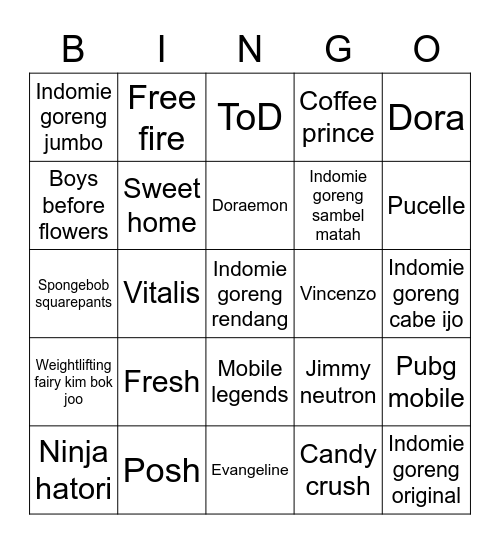 Lalice Bingo Card