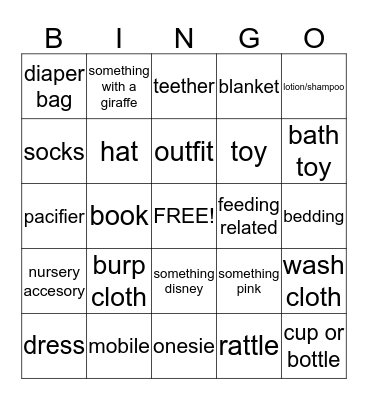 Hall Baby Shower Bingo Card