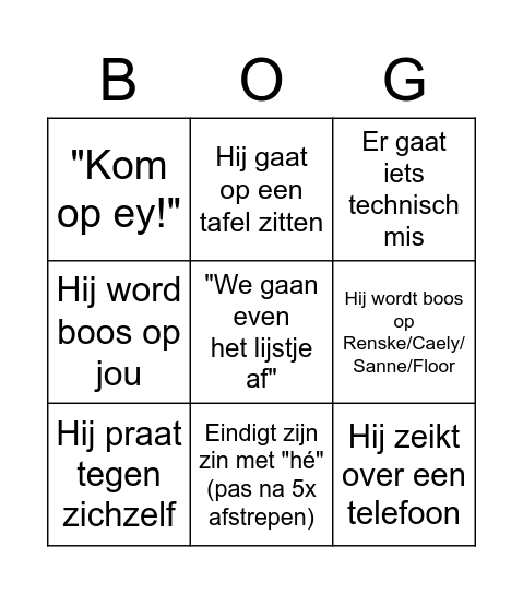 Rob Bogaarts Bingo Card