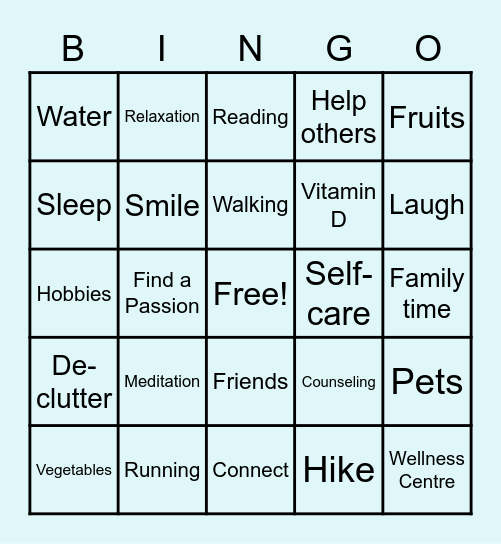 FDM Wellbeing Bingo Card