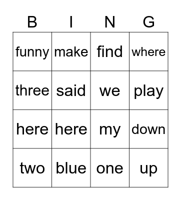 Sight Word Bingo (6/17) Bingo Card