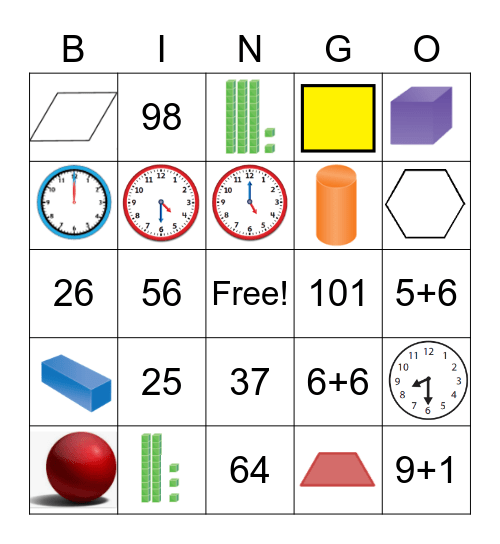 1st Grade Math Review Bingo Card