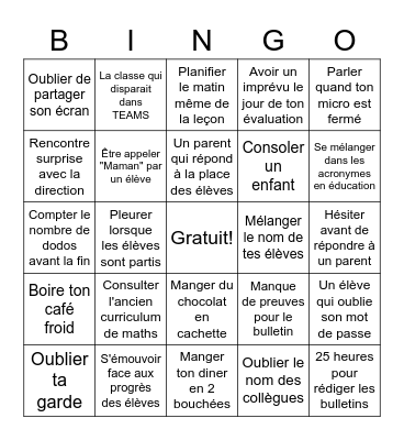Ma première année d'enseignement Bingo Card