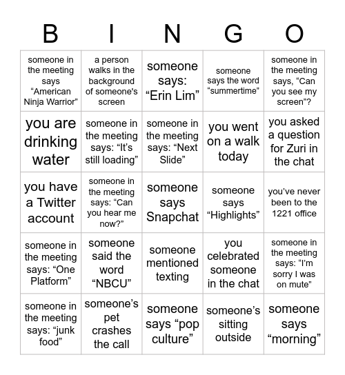 Sponsorship Bingo Card
