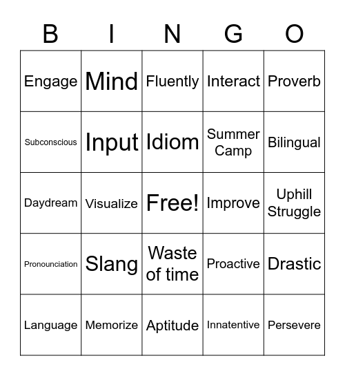 Language Bingo Card