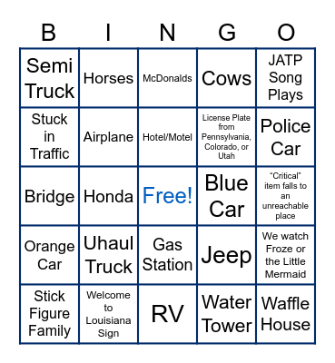 Road Trip Bingo Card