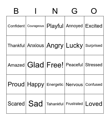 Feelings BINGO Card