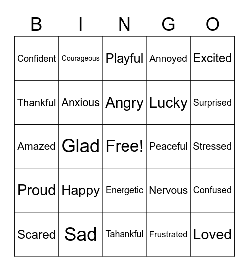 Feelings BINGO Card