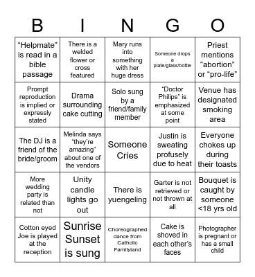 Wedding Bingo Card