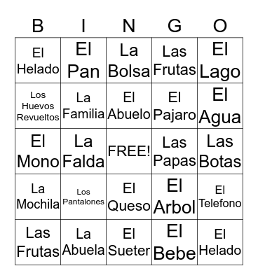 Spanish Bingo Card