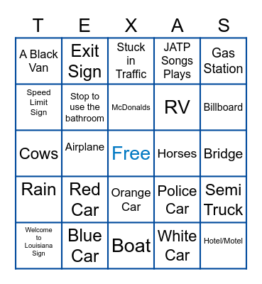 Road Trip Bingo Card