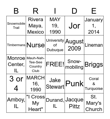 BRIDAL BINGO Card