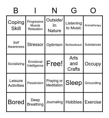 Coping Skills Bingo Card