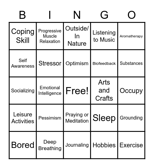 Coping Skills Bingo Card