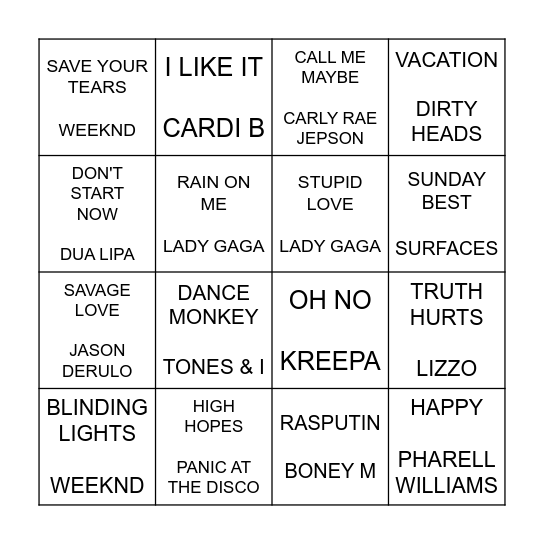 CITY SCHOOL MUSIC BINGO Card