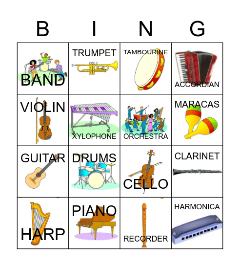 MUSICAL INSTRUMENTS Bingo Card