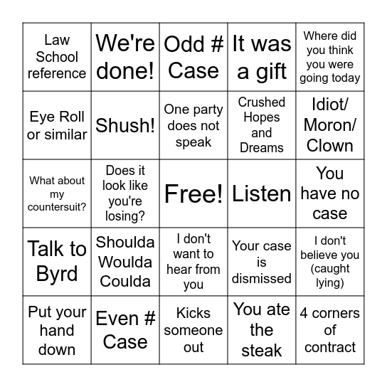 Judge Judy Bingo Card