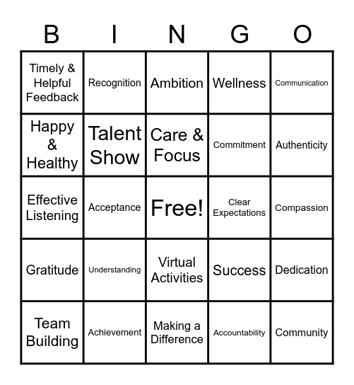Team Appreciation Bingo Card