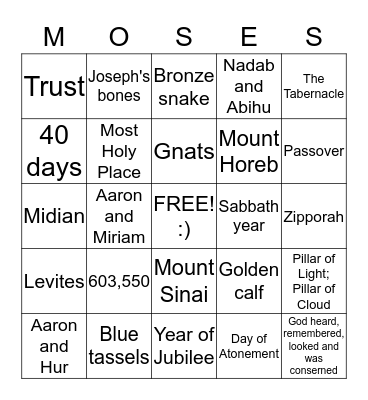 Life of Moses Bingo Card