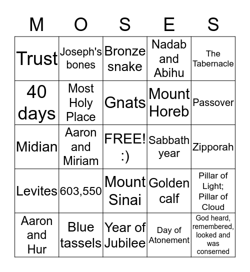 Life of Moses Bingo Card