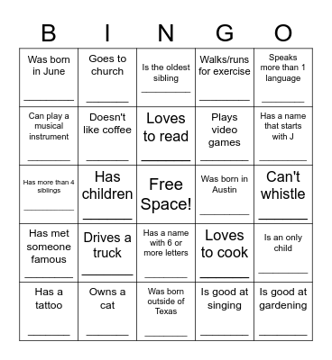 Find a Neighbor Who... Bingo Card