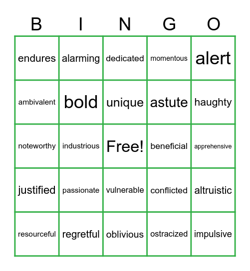 Word Compass Bingo Card