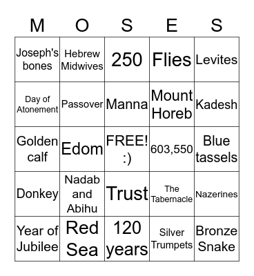 Life of Moses Bingo Card