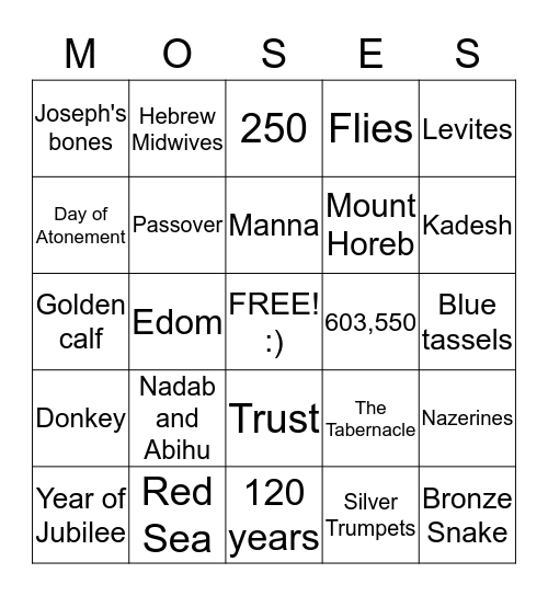 Life of Moses Bingo Card