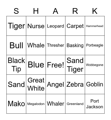 Shark Bingo Card