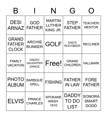 FATHER'S DAY JINGO Bingo Card