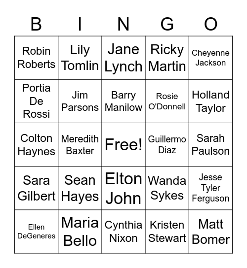 FAMOUS LGBTQ STARS Bingo Card