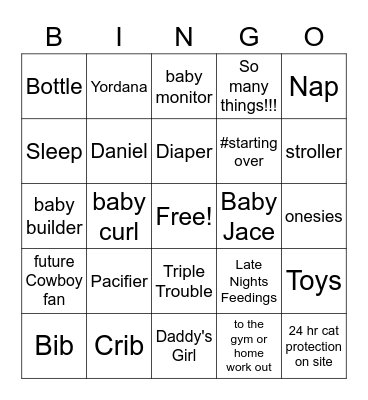 Dan's Baby Shower Bingo Card