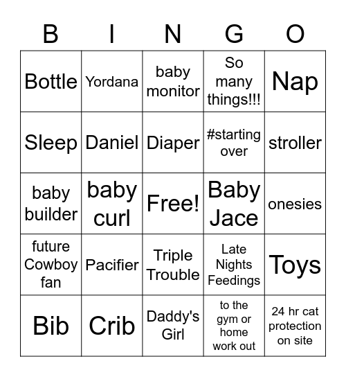 Dan's Baby Shower Bingo Card