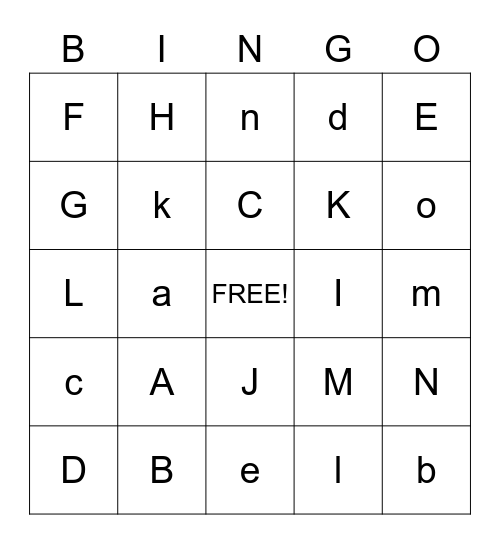 Alpahbet Bingo Card