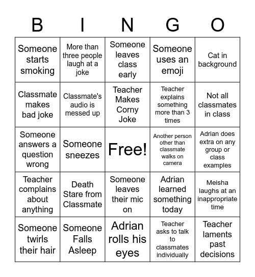 Untitled Bingo Card