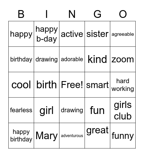 Happy birthday Mary! Bingo Card