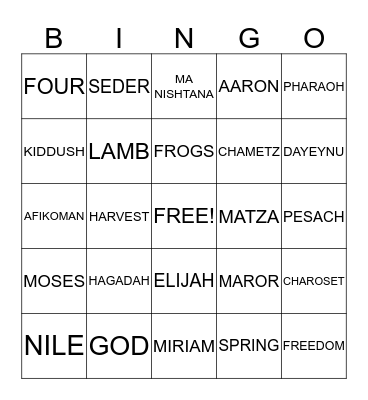 7TH GRADE PESACH BINGO 0315 Bingo Card