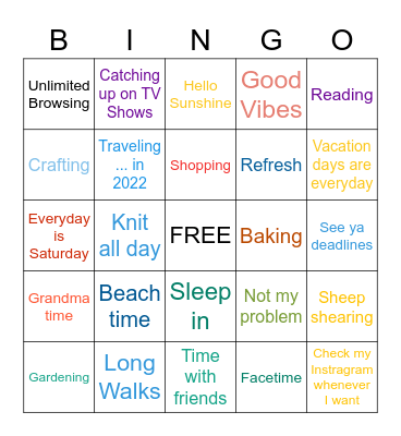 Cindy's Retirement Bingo Card