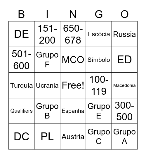 Euro 2020 pack opening Bingo Card