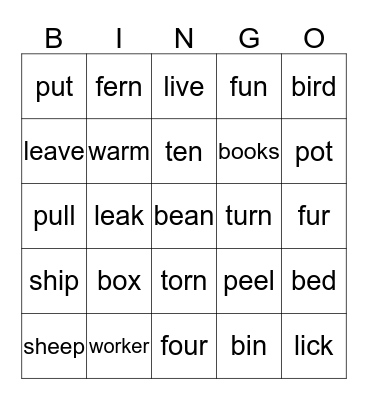 Pronunication Bingo Card