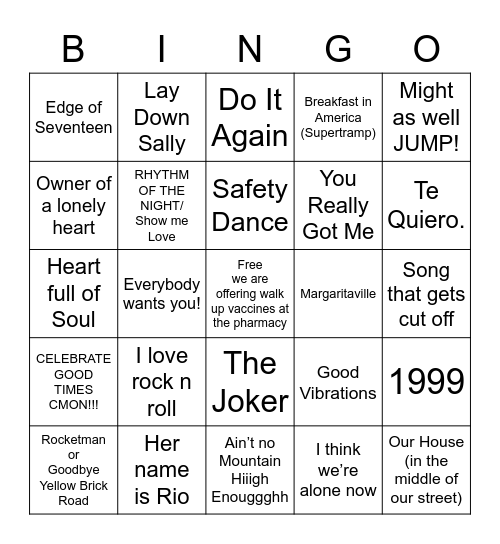 Walmart Radio Bingo Card