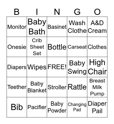 Maryssa's Baby Shower Bingo Card