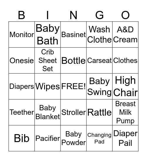 Maryssa's Baby Shower Bingo Card