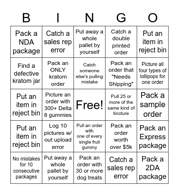 PACK ATTACK Bingo Card