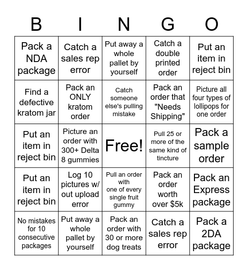 PACK ATTACK Bingo Card