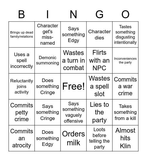 Untitled Bingo Card